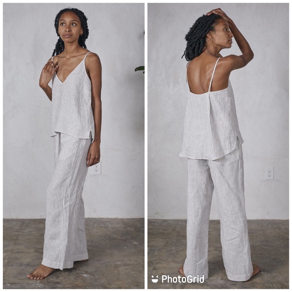 esby Striped Linen Jumpsuit in Light Gray and White
